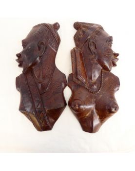 Paire de Profils Africains en Bois Sculpté