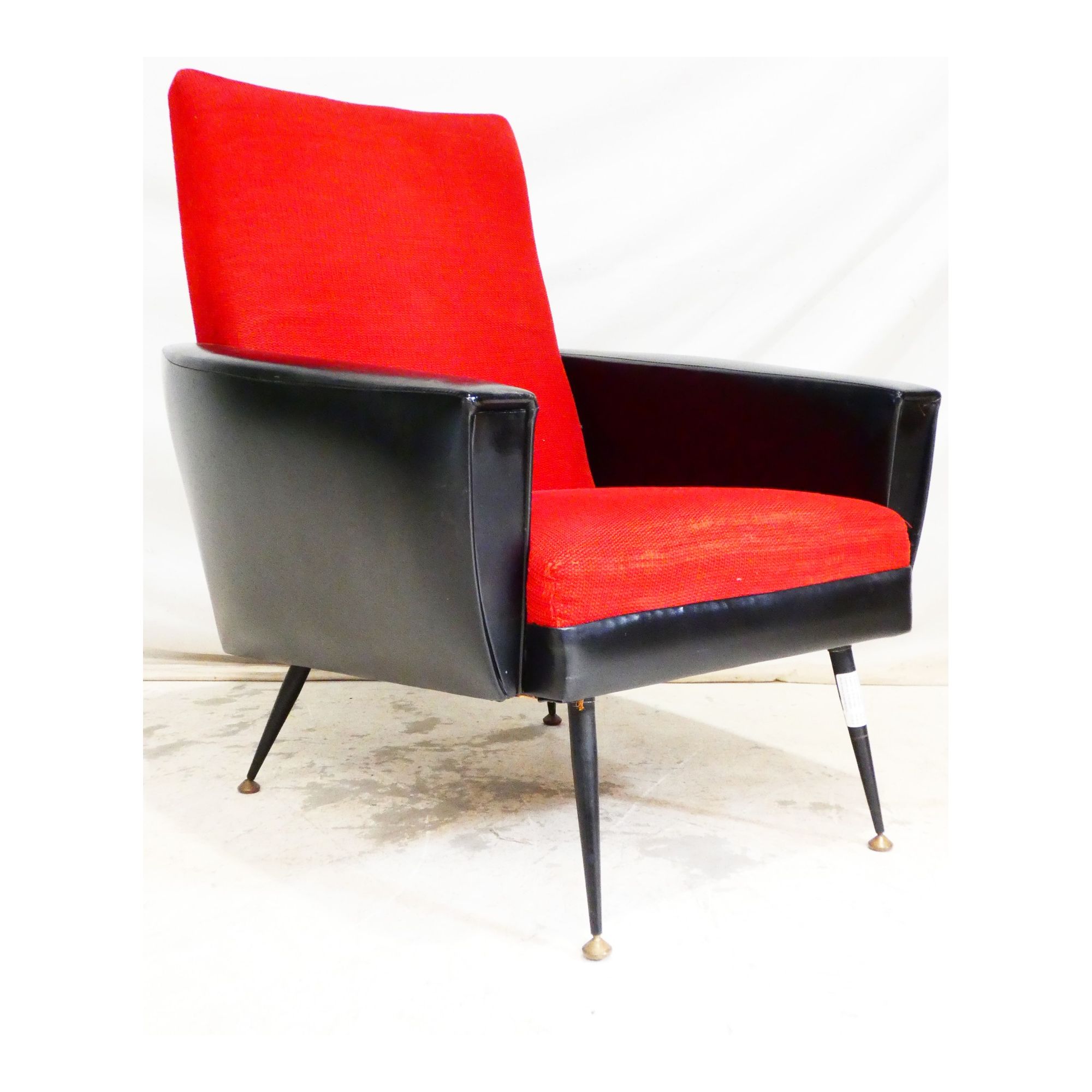 70 Armchair in Black Leatherette and Red Fabric 70 Armchair in Black Leatherette and Red Fabric