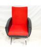 70 Armchair in Black Leatherette and Red Fabric