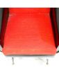 70 Armchair in Black Leatherette and Red Fabric