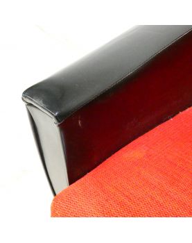 70 Armchair in Black Leatherette and Red Fabric