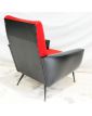 70 Armchair in Black Leatherette and Red Fabric