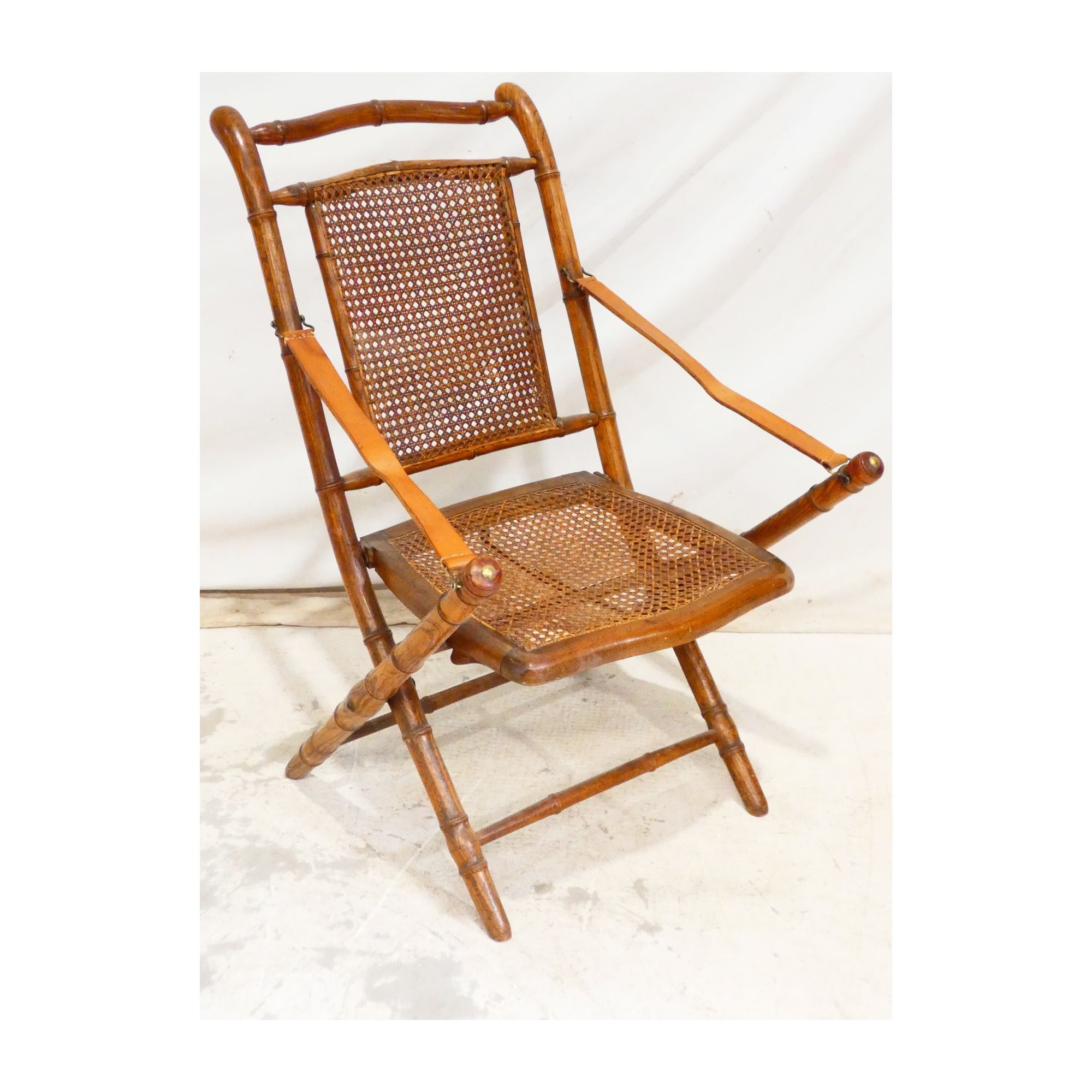 Antique Folding Armchair in Bamboo and Cane Style Antique Folding Armchair in Bamboo and Cane Style