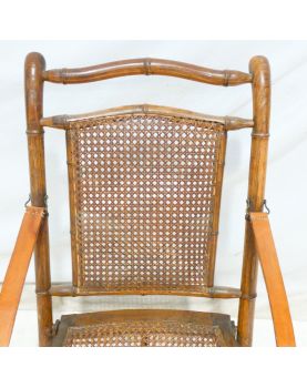 Antique Folding Armchair in Bamboo and Cane Style