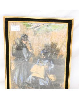 Pastel Encadrée Soldats Par REINER 1917