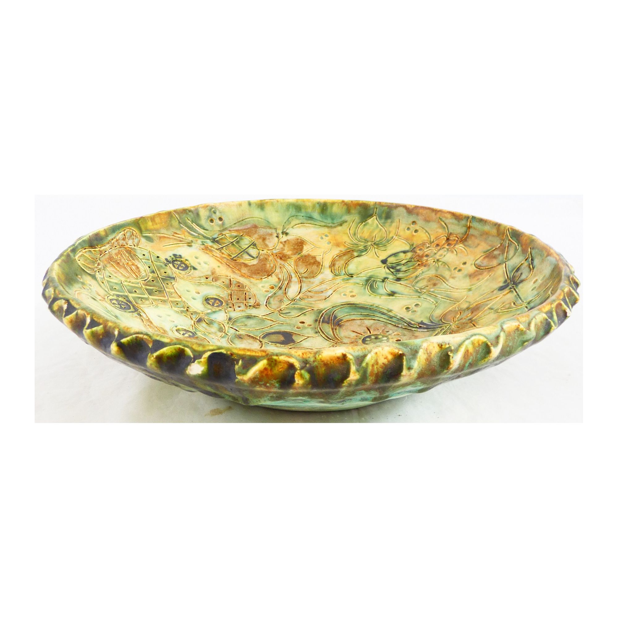 Polychrome Ceramic Cup Signed CHEDEVILLE Polychrome Ceramic Cup Signed CHEDEVILLE