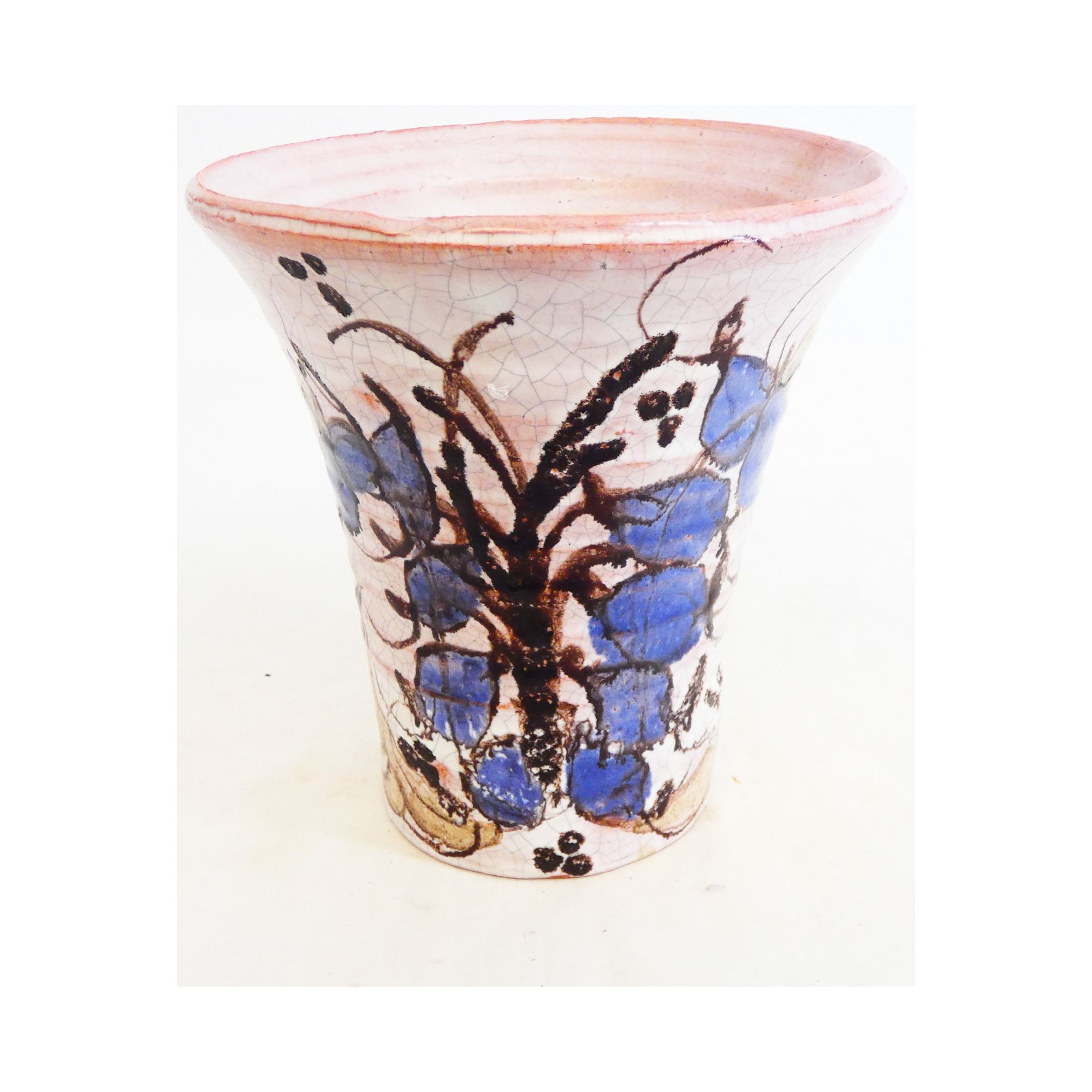 Glazed Earthenware Vase with Floral Decor Glazed Earthenware Vase with Floral Decor