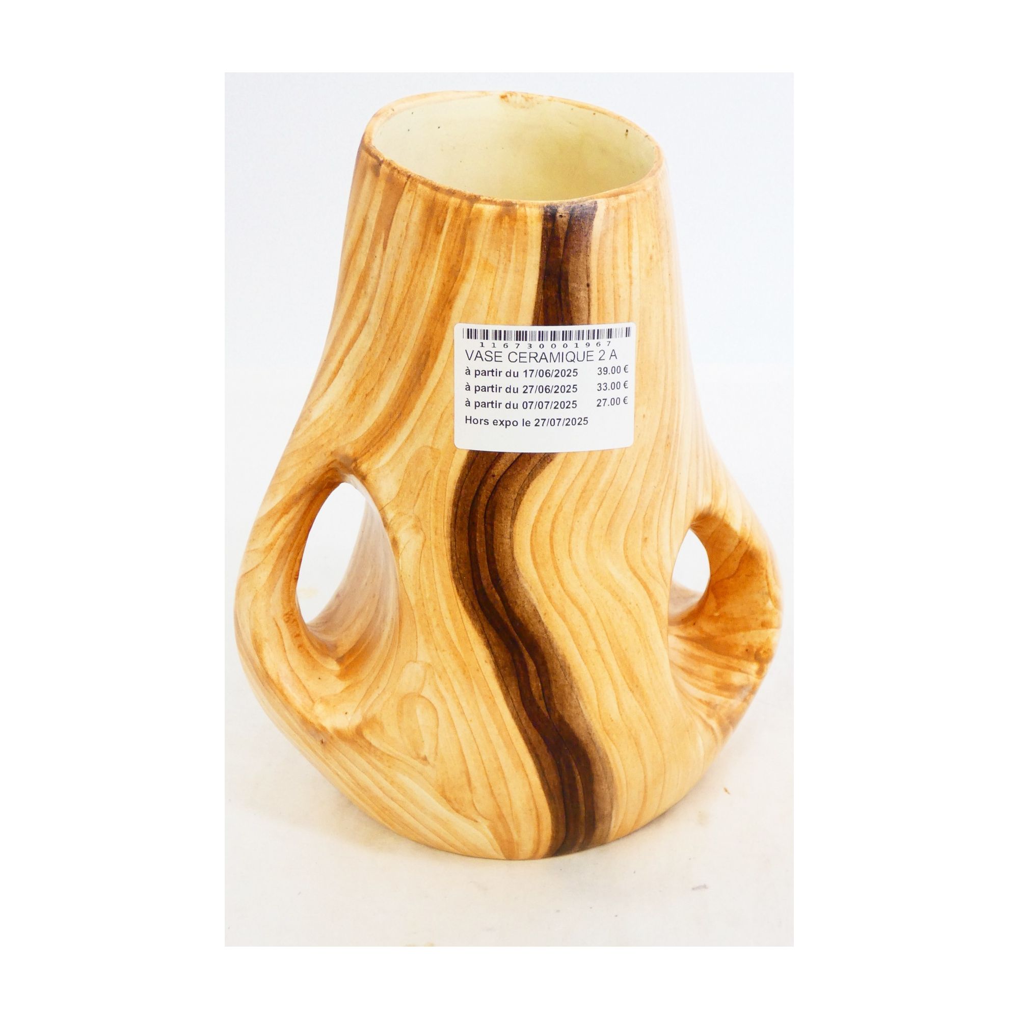 JOURDAN Ceramic Vase with 2 Handles, Wood Effect JOURDAN Ceramic Vase with 2 Handles, Wood Effect