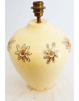 Pied de Lampe LONGWY Motif Étoiles Dorées en Faïence Craquelée