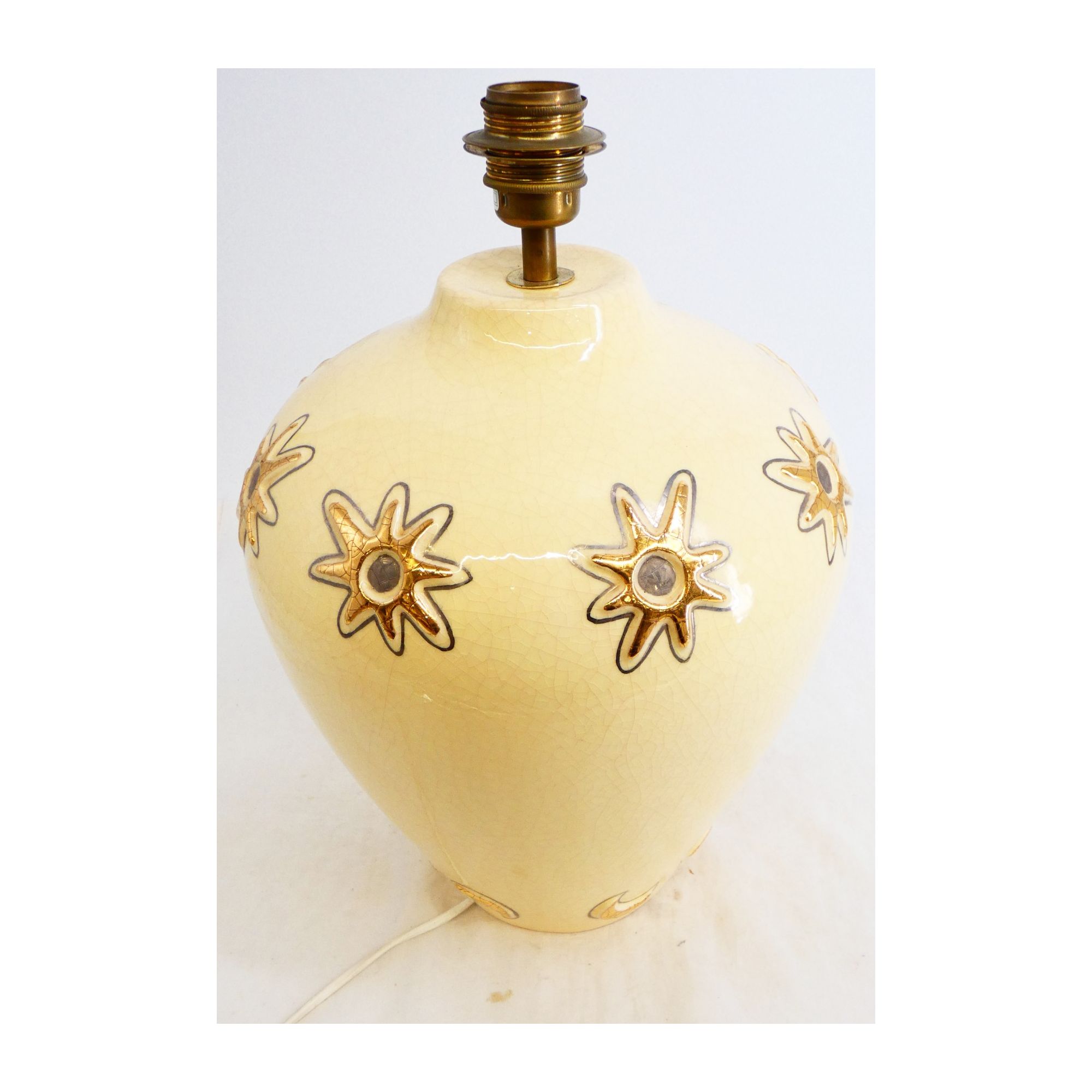 LONGWY Lamp Base with Golden Star Motif in Cracked Earthenware LONGWY Lamp Base with Golden Star Motif in Cracked Earthenware
