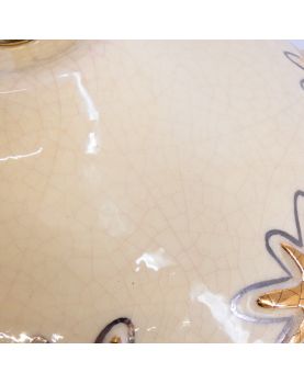 Pied de Lampe LONGWY Motif Étoiles Dorées en Faïence Craquelée
