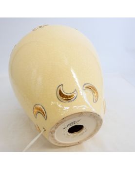 Pied de Lampe LONGWY Motif Étoiles Dorées en Faïence Craquelée