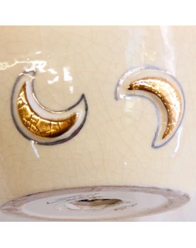 Pied de Lampe LONGWY Motif Étoiles Dorées en Faïence Craquelée