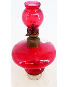 Ancienne Lampe à Pétrole Rouge XIXe Siècle en Cristal