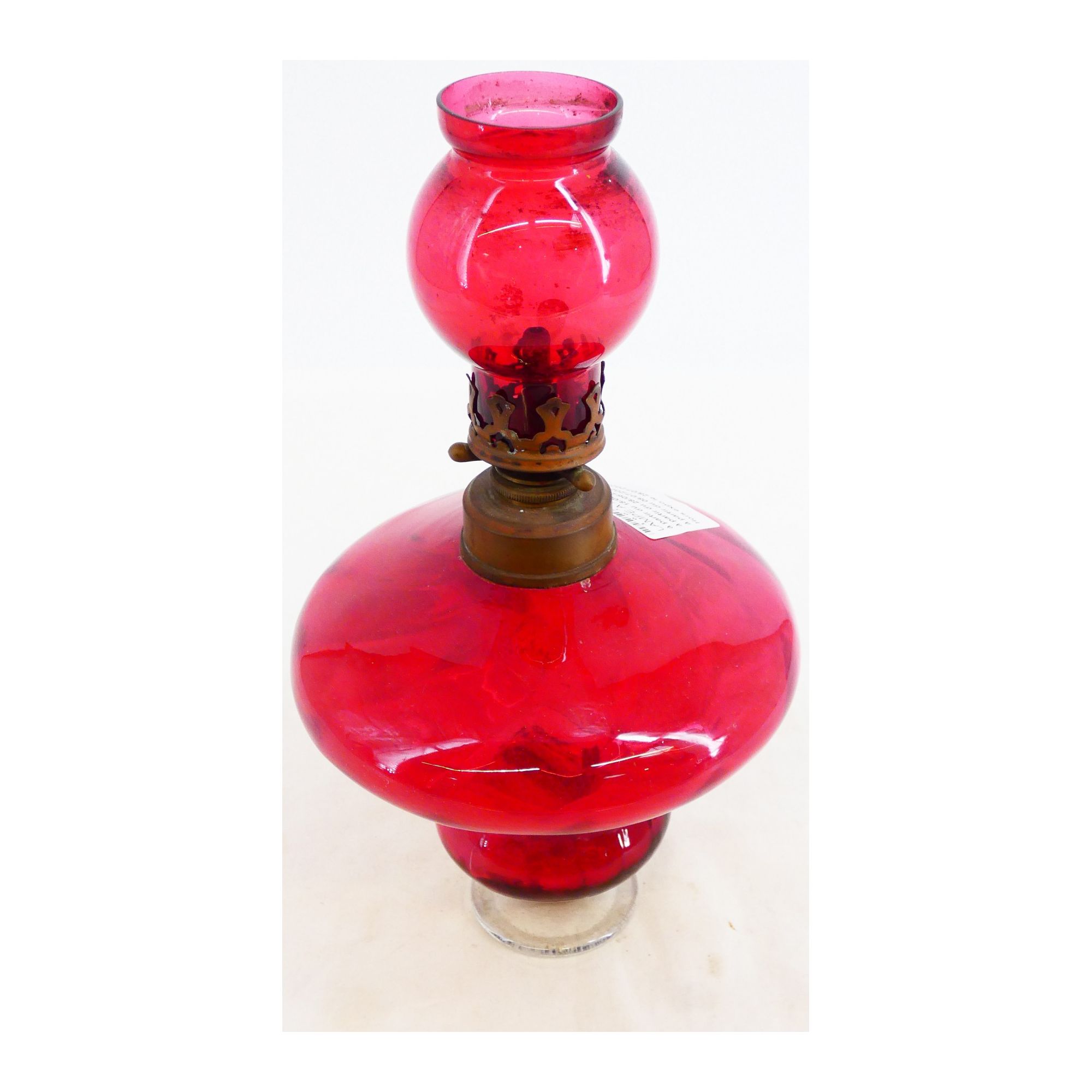 Antique 19th Century Red Crystal Oil Lamp Antique 19th Century Red Crystal Oil Lamp