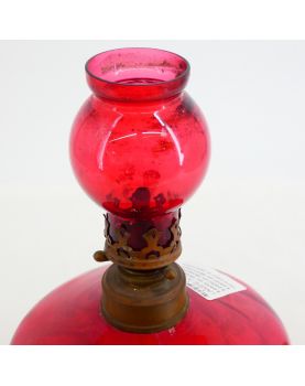 Ancienne Lampe à Pétrole Rouge XIXe Siècle en Cristal
