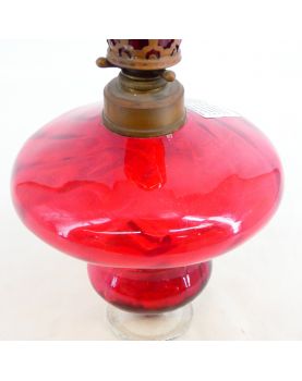 Ancienne Lampe à Pétrole Rouge XIXe Siècle en Cristal