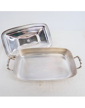 Vegetable Dish with Lid in Silver Metal Fleuron