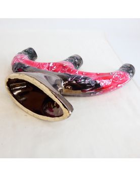 Pair of VALLAURIS Black and Pink Ceramic Candlesticks