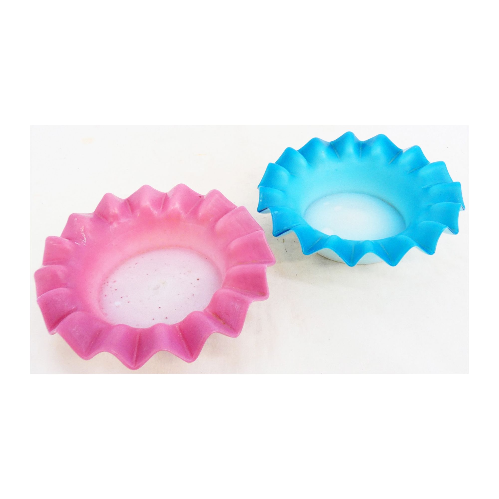 Paire de Dessous de Bouteille en Opaline Rose et Bleu Paire de Dessous de Bouteille en Opaline Rose et Bleu