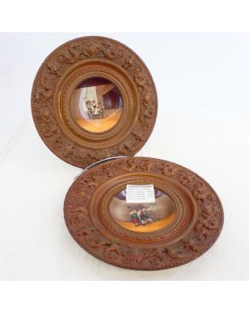 Pair of 19th Century Decorative Porcelain and Repulsed Brass Dishes