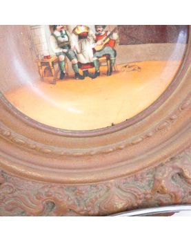 Paire de Plats Décoratif XIXe Siècle en Porcelaine et Laiton Repoussé