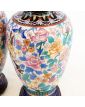 Paire de Vases Cloisonnés Asie avec Support en Bois