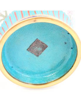 Paire de Vases Cloisonnés Asie avec Support en Bois