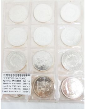 12 Pièces de 50 Francs en Argent