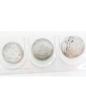 3 19th Century Silver 5 Franc Coins