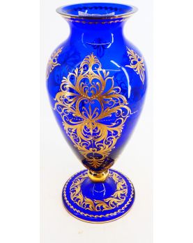 Vase en Cristal Bleu Réhaussé Doré