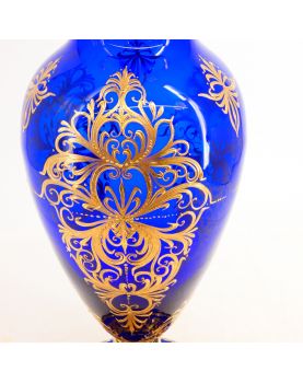 Blue Crystal Vase with Gold Trim