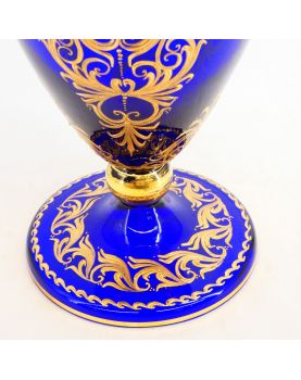 Vase en Cristal Bleu Réhaussé Doré