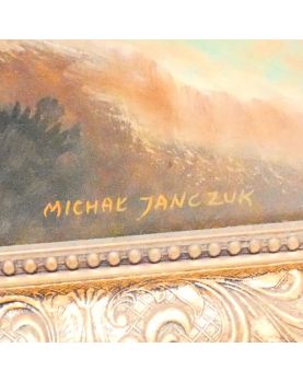 Grande Huile sur Toile Homme Assis sur Pelouse Signée Michal JANCZUK