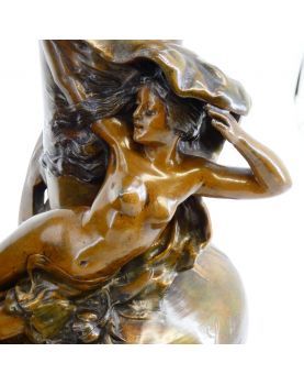 Pair of Signed Spelter Vases on Marble Base by Auguste MOREAU