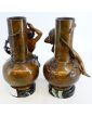 Paire de Vases en Régule Signés sur Socle en Marbre Par Auguste MOREAU
