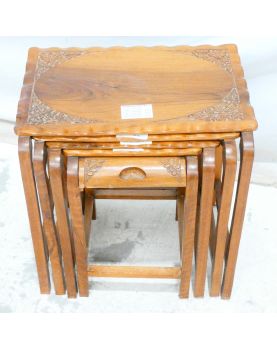 Set of 4 Carved Asian Nesting Tables