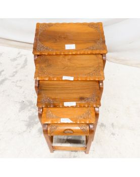 Set of 4 Carved Asian Nesting Tables
