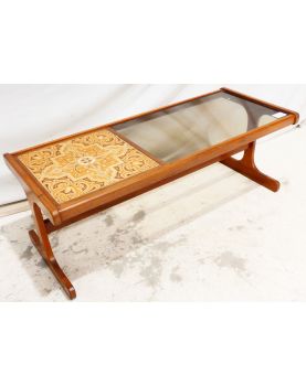 Table Basse Style Scandinave avec Dessus en Verre Fumé et Carrelée
