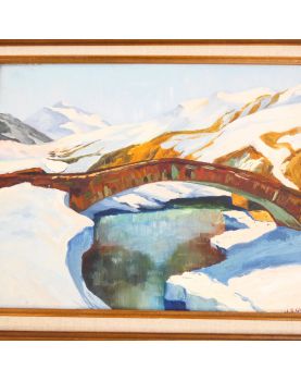 Oil on Panel Bridge Scene Signed GIRAULT