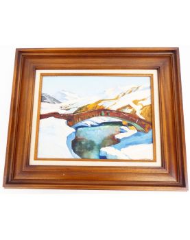 Oil on Panel Bridge Scene Signed GIRAULT