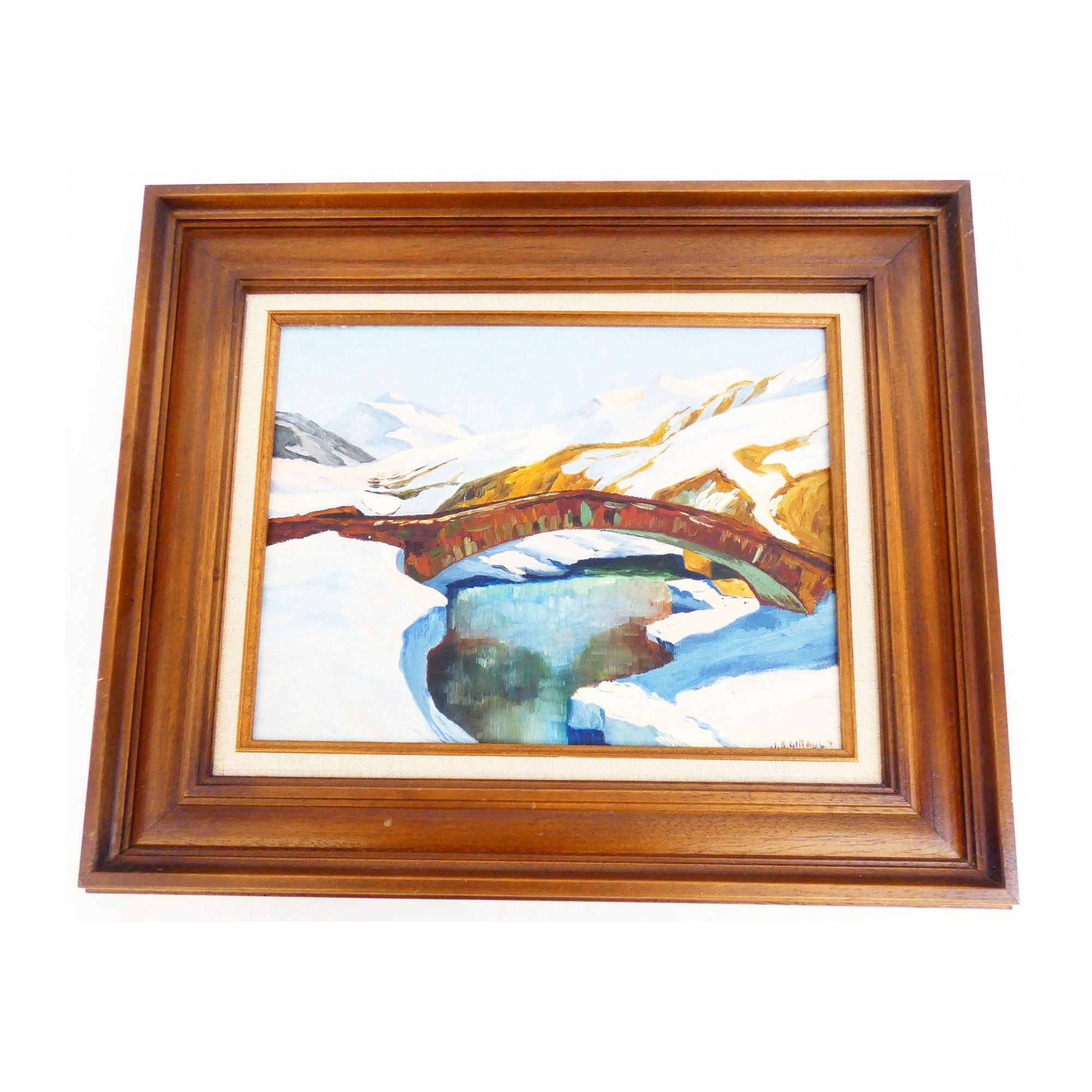 Oil on Panel Bridge Scene Signed GIRAULT Oil on Panel Bridge Scene Signed GIRAULT