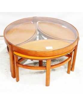 NATHAN Table Basse Ronde Dessus Verre et 3 Tables Gigognes