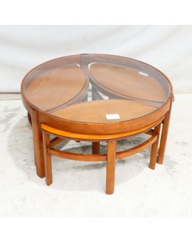 NATHAN Round Glass Top Coffee Table and 3 Nesting Tables