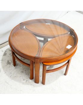 NATHAN Table Basse Ronde Dessus Verre et 3 Tables Gigognes
