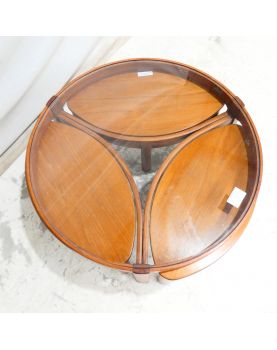 NATHAN Table Basse Ronde Dessus Verre et 3 Tables Gigognes