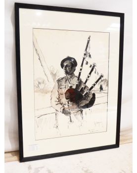 Joueur de Cornemuse à l’Encre Diluée Signé Lh. LEMIRRE