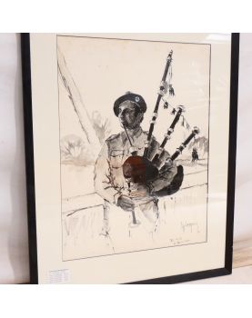Joueur de Cornemuse à l’Encre Diluée Signé Lh. LEMIRRE