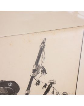 Joueur de Cornemuse à l’Encre Diluée Signé Lh. LEMIRRE