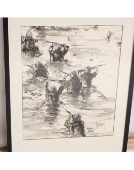 Regroupement des Paras à l’Encre Diluée Signé Lh. LEMIRRE